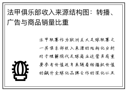 法甲俱乐部收入来源结构图：转播、广告与商品销量比重