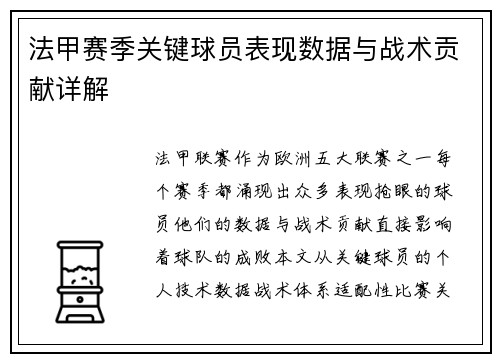 法甲赛季关键球员表现数据与战术贡献详解