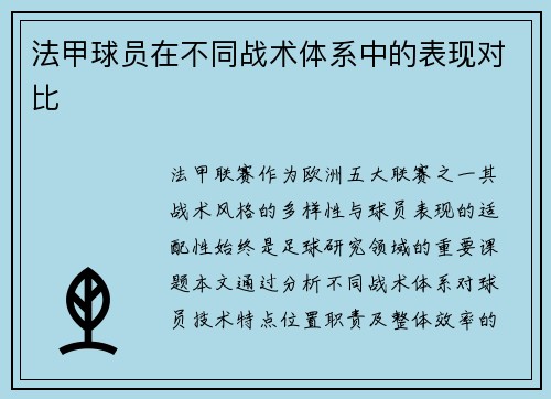 法甲球员在不同战术体系中的表现对比